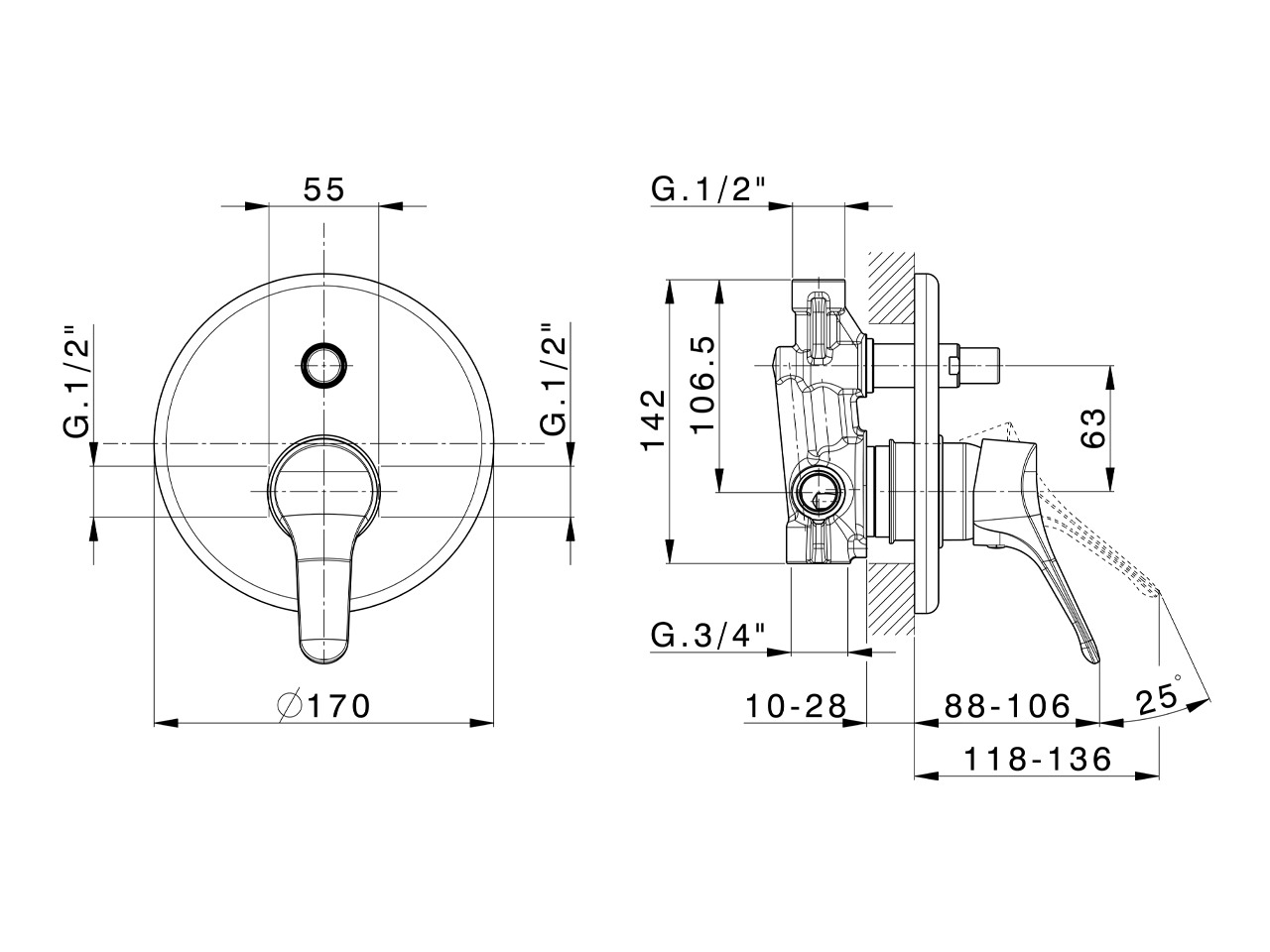 Concealed single lever bath-shower valve MITO3_M3000210 - v1