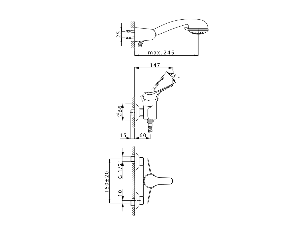 Single lever shower mixer, with shower set MITO3_M3000450 - v1