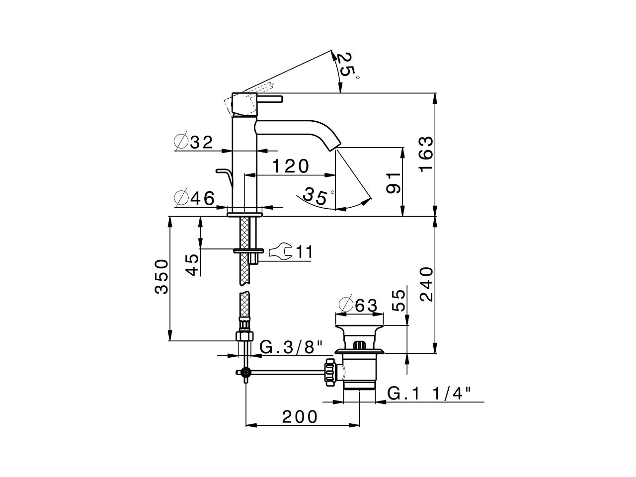 Single lever 'large' washbasin mixer LESS MINIMAL_MI000494 - v1