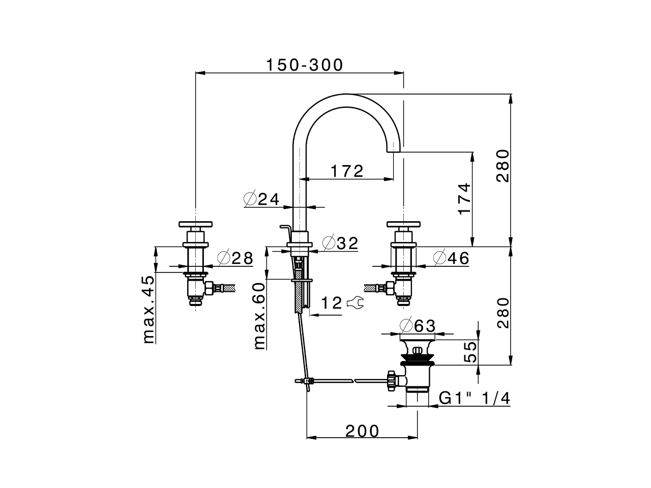 3 hole washbasin mixer GRACE_MN001060 - v1