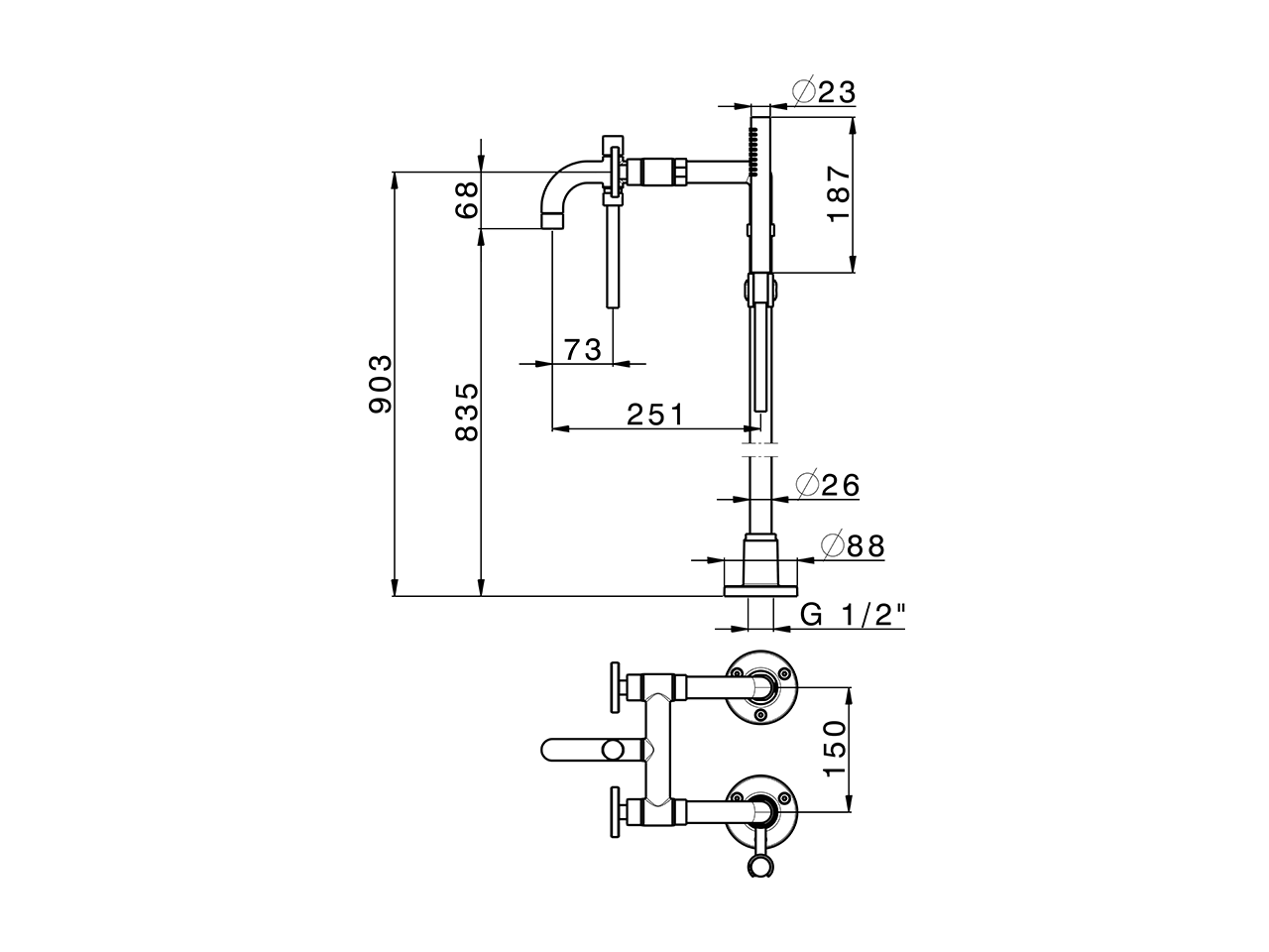 Bath mixer, with floor pillar legs GRACE_MN004200 - v1