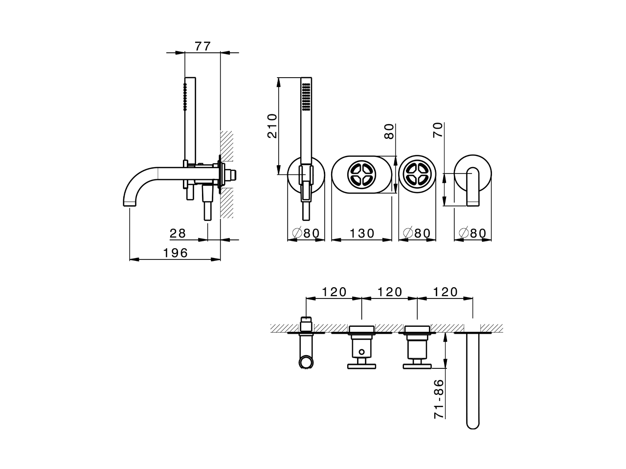 Exposed part for con.thermo. bath mixer, 2-outlet GRACE_MN019441 - v1