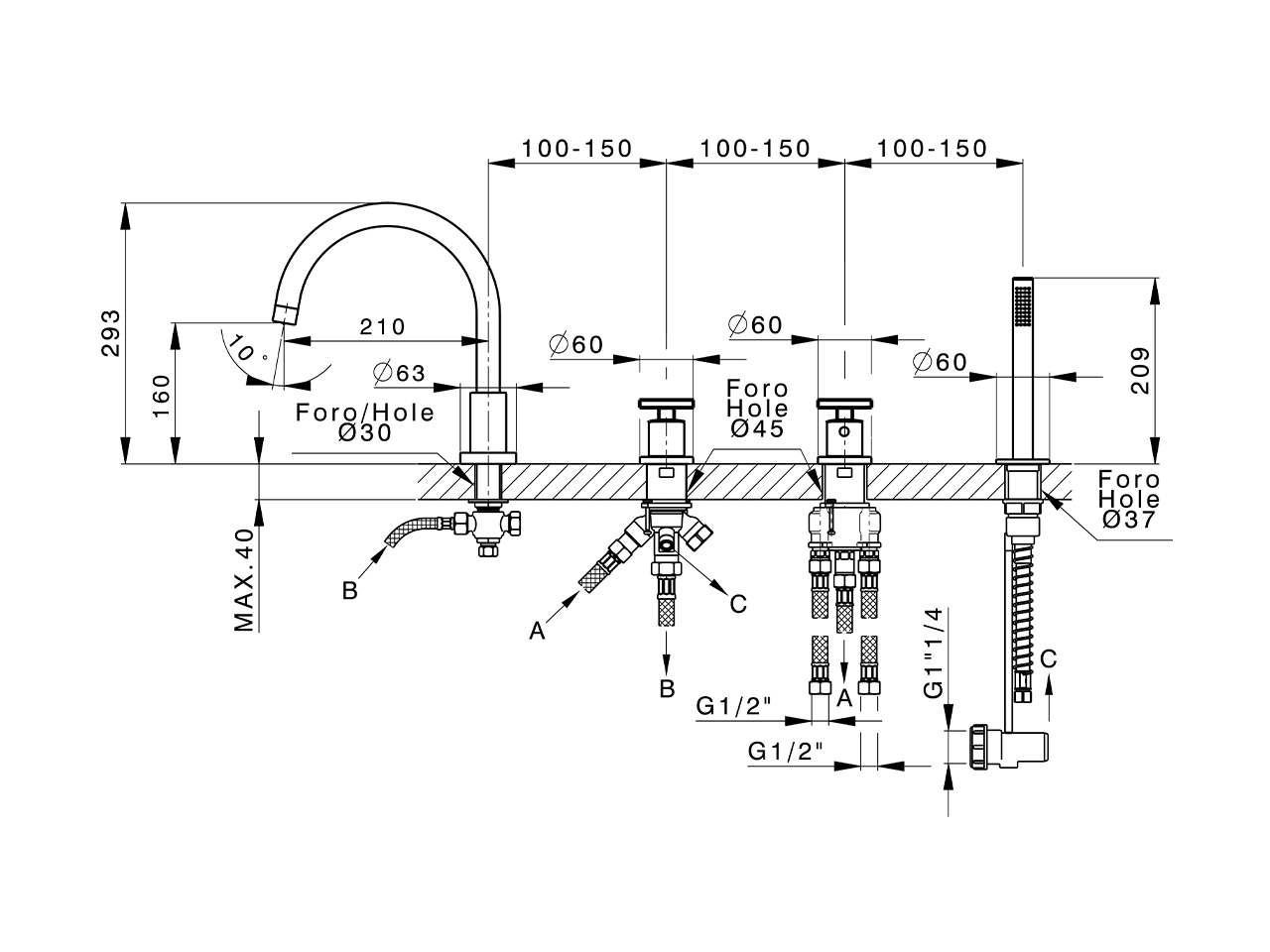 Thermostatic deck-mounted 4-hole mixer GRACE_MNT76010 - v1