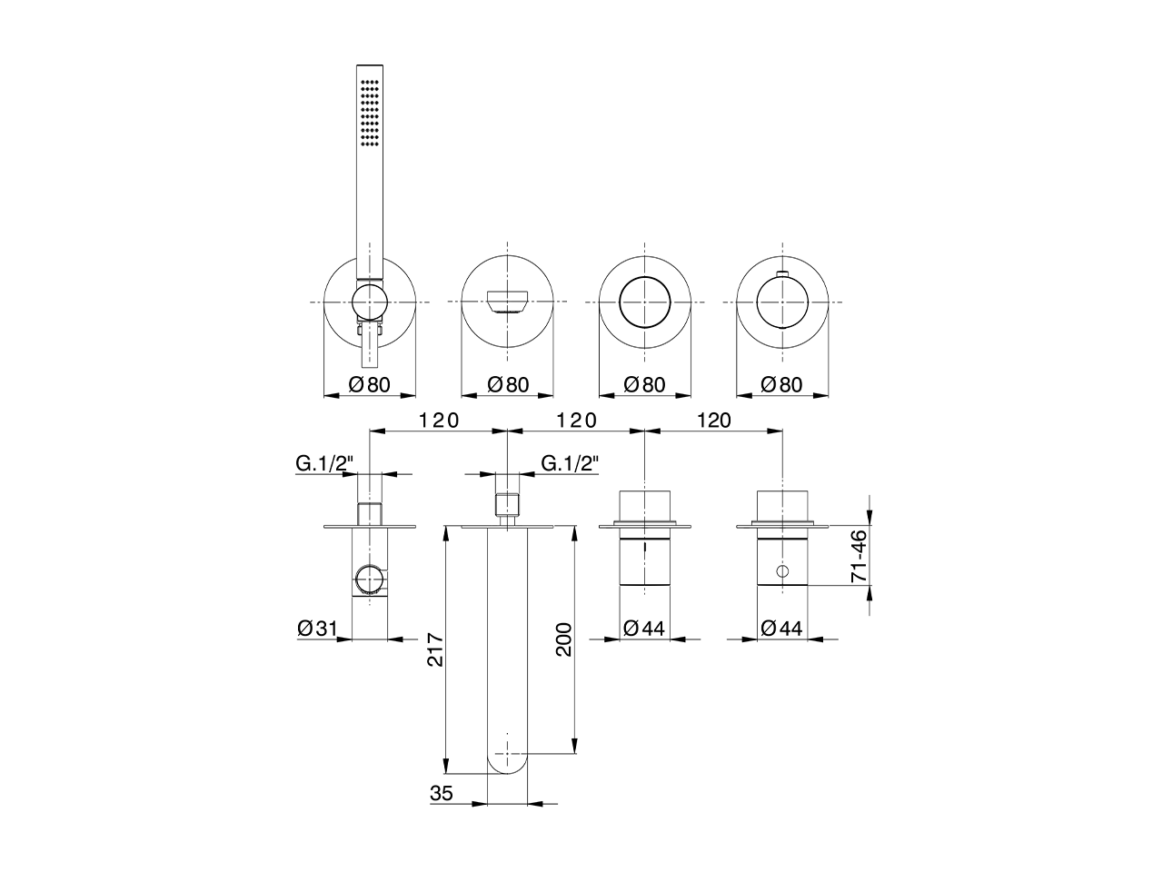 Expo. part for concealed S.L. bath mixer PURA ENCANTO_N10G8200 - v1