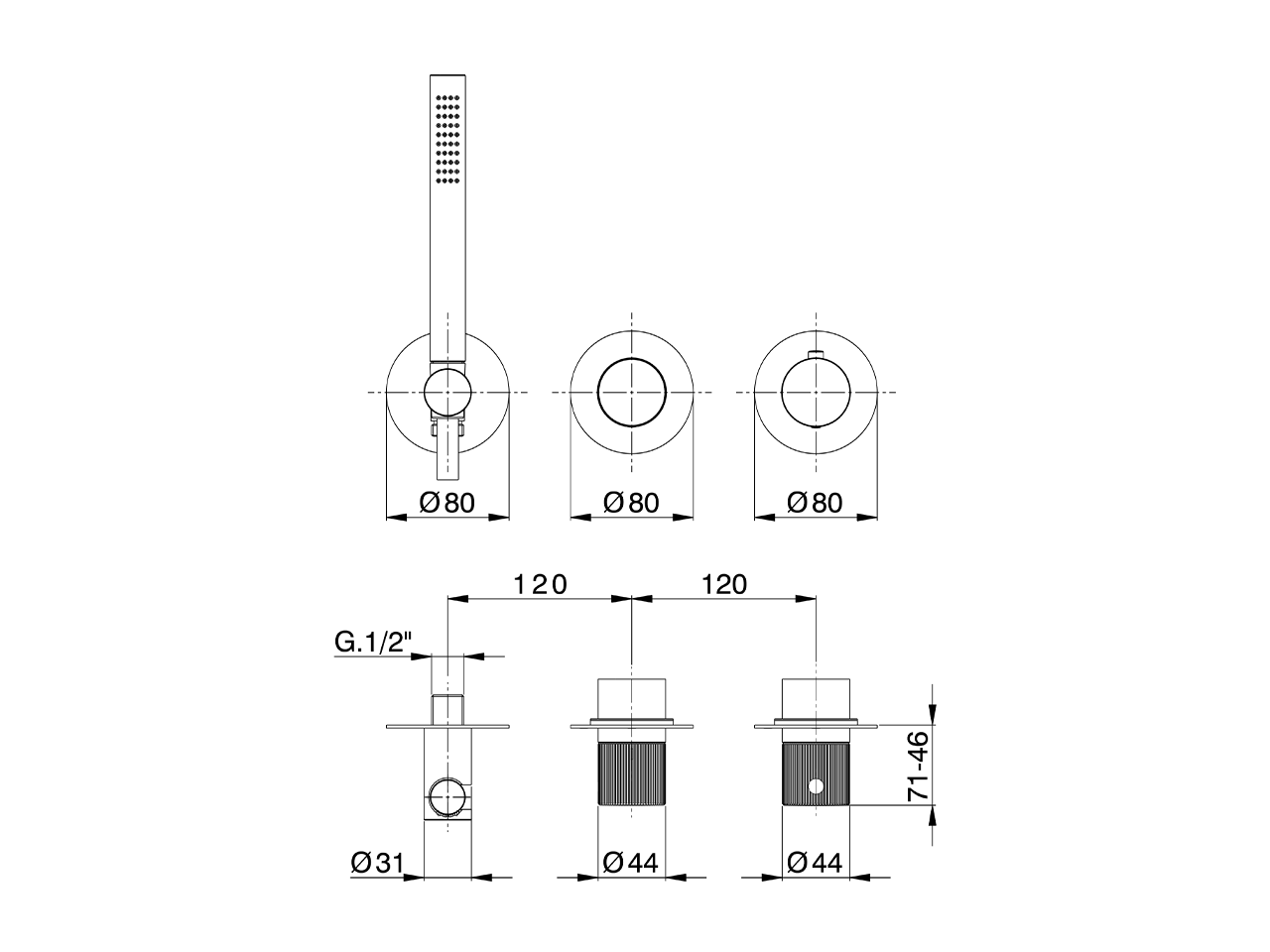 Exposed part for con.thermo.shower valve PLISSÉ ENCANTO_N20G4100 - v1