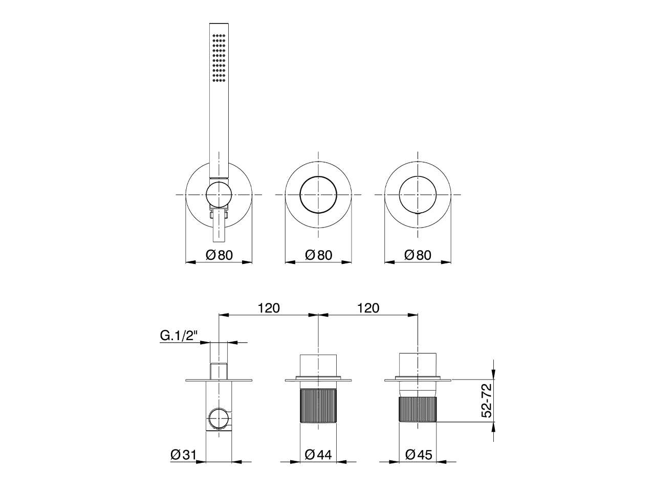 Expo. part for concealed S.L. shower valve PLISSÉ ENCANTO_N20G8100 - v1