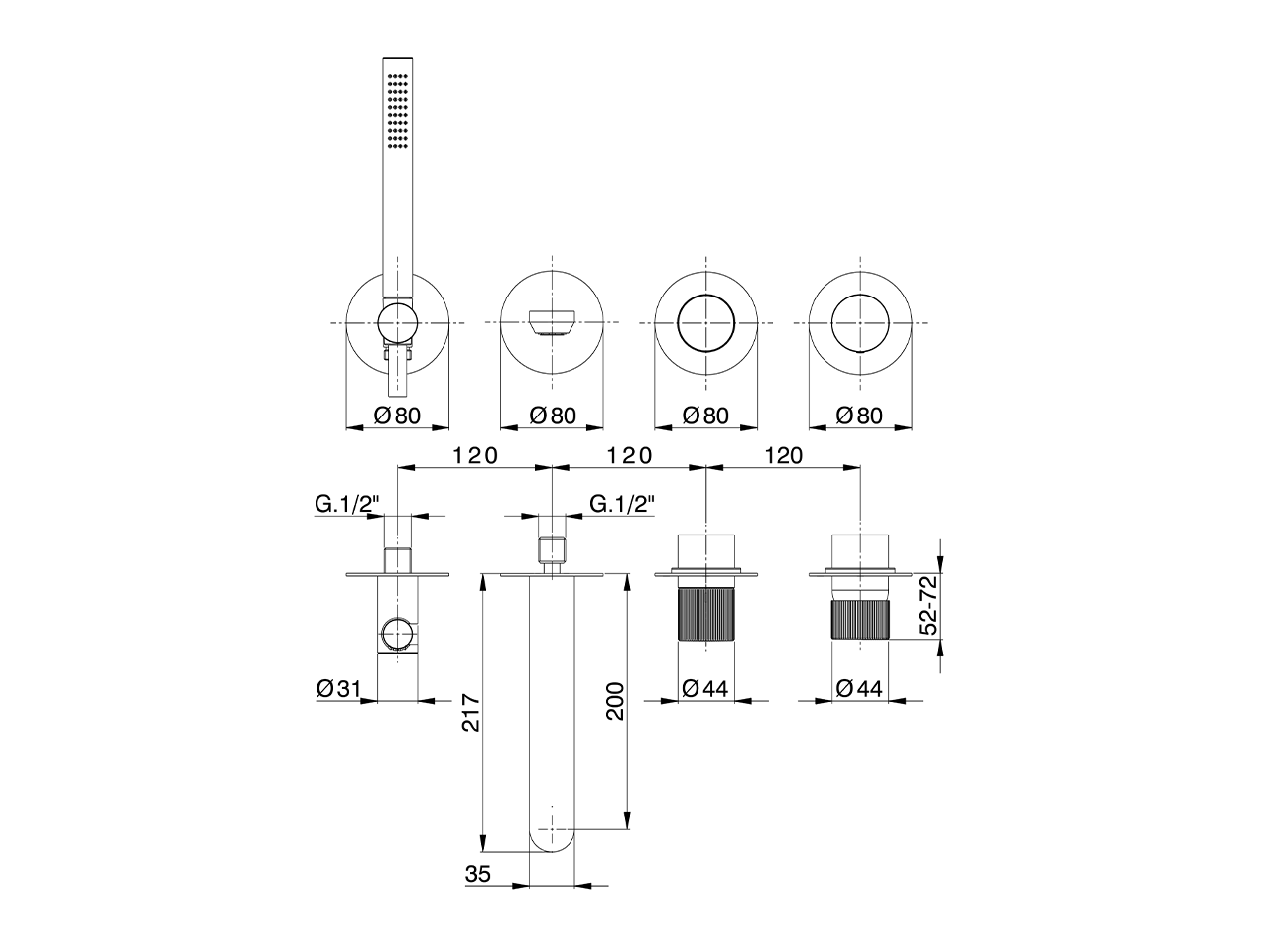 Expo. part for concealed S.L. bath mixer PLISSÉ ENCANTO_N20G8200 - v1