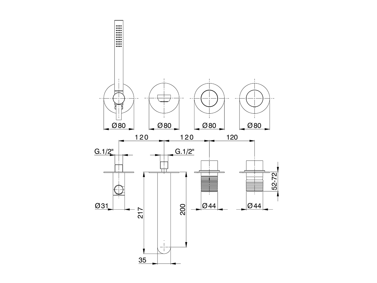 Expo. part for concealed S.L. bath mixer ARTE ENCANTO_N30G8200 - v1