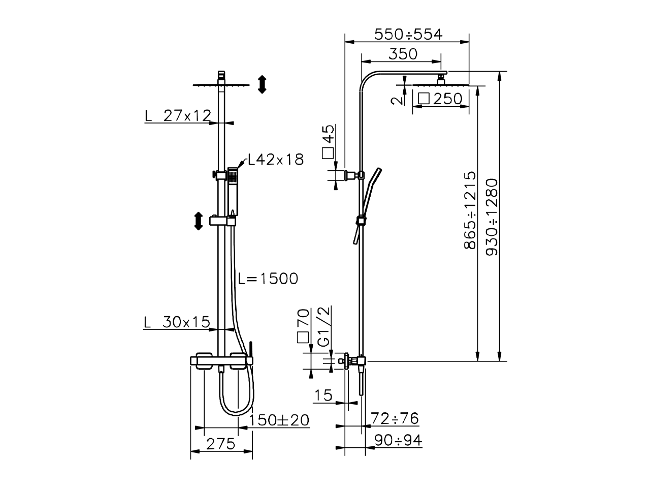 2-function single lever shower set SHOWER COLUMNS_QT1R4030 - v1