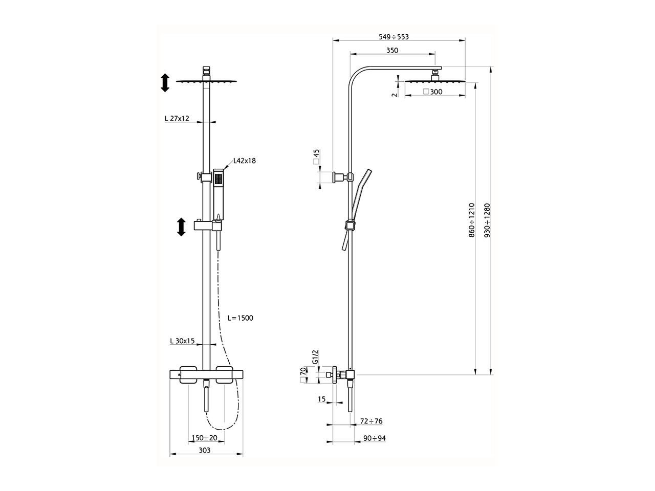 2-functions Thermostatic shower set SHOWER COLUMNS_QTC8614H - v1