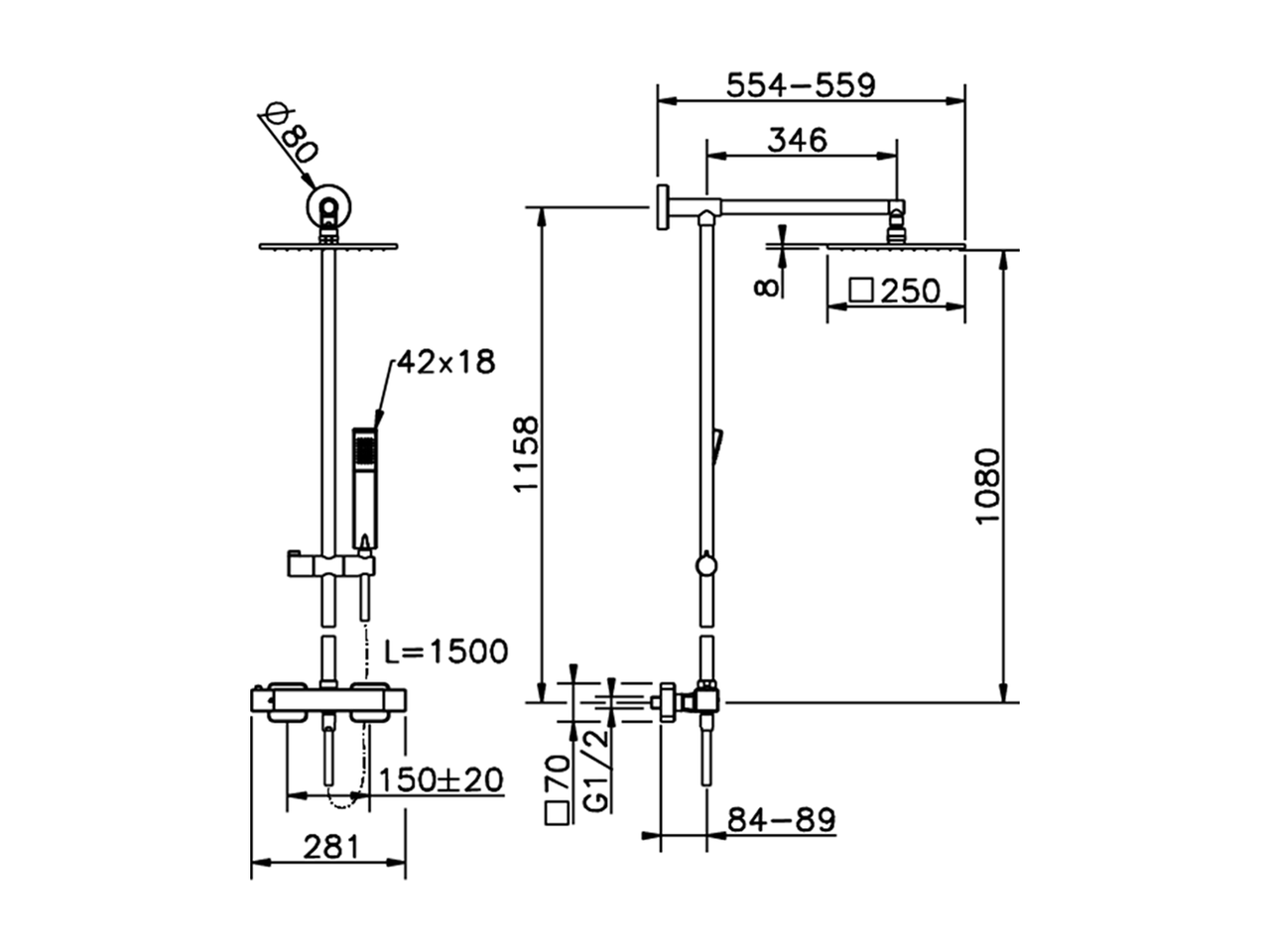 Thermostatic shower column, 2-functions SHOWER COLUMNS_RAC78010 - v1