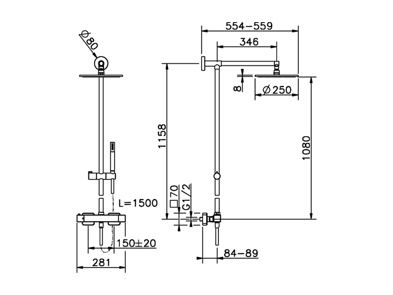 Thermostatic shower column, 2-functions SHOWER COLUMNS_RAC78020 - v1
