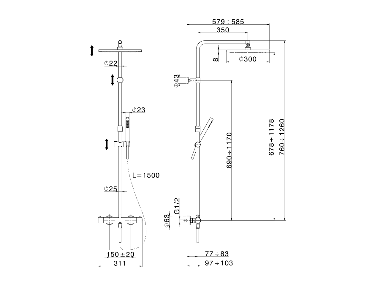 2-functions Thermostatic shower set SHOWER COLUMNS_RDC8462D - v1