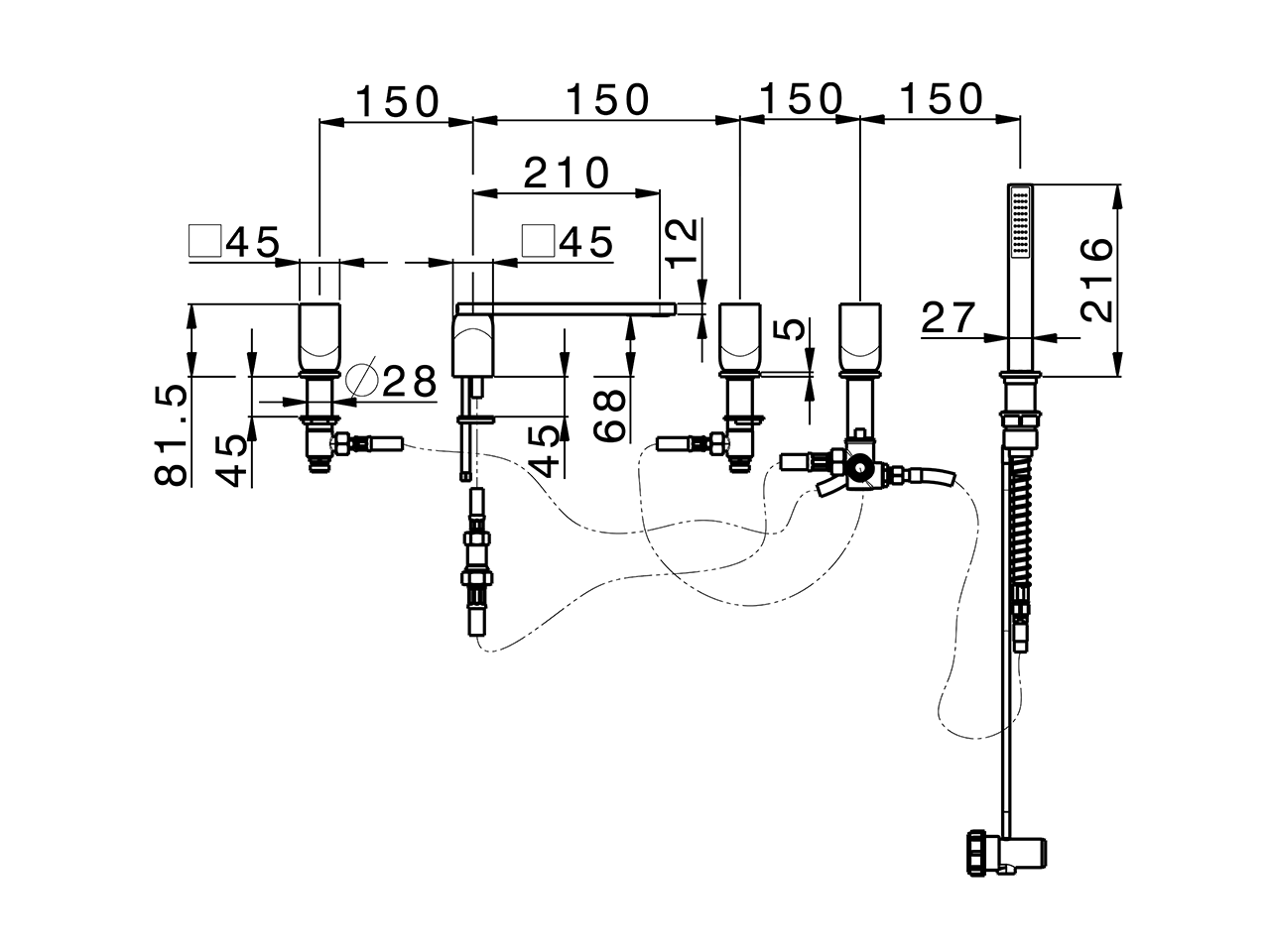 Deck-mounted 5-hole bath mixer HI-RISE_RI000260 - v1