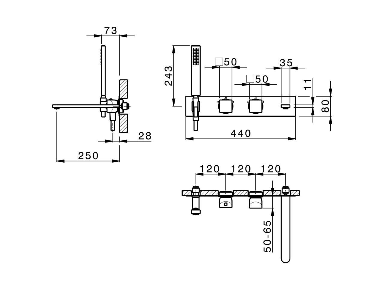 Exposed part for con.thermo. bath mixer, 2-outlet HI-RISE_RI019440 - v1