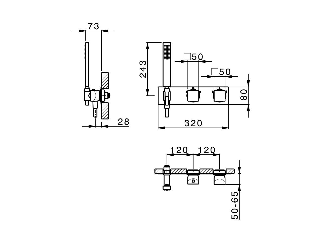Exposed part for con.thermo.shower valve,2-outlets HI-RISE_RI019640 - v1