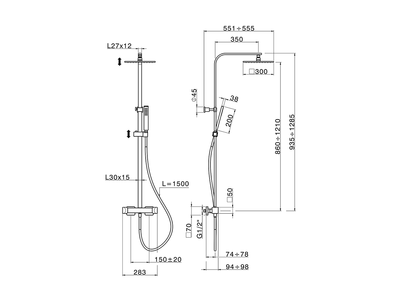 Thermostatic shower column, 2-functions HI-RISE_RIC8601N - v1