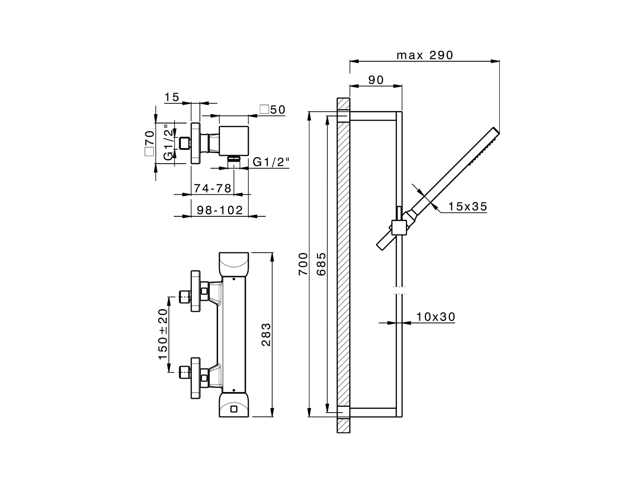 Thermostatic shower mixer with sliding bar HI-RISE_RIS01010 - v1