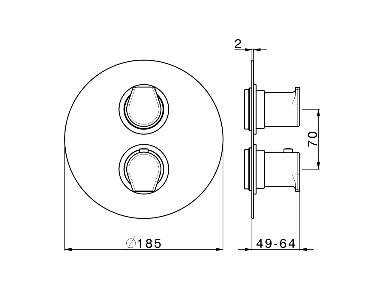Exposed part for con.thermo.shower valve, 2-outlet ROCK&ROLL_RK018100 - v1