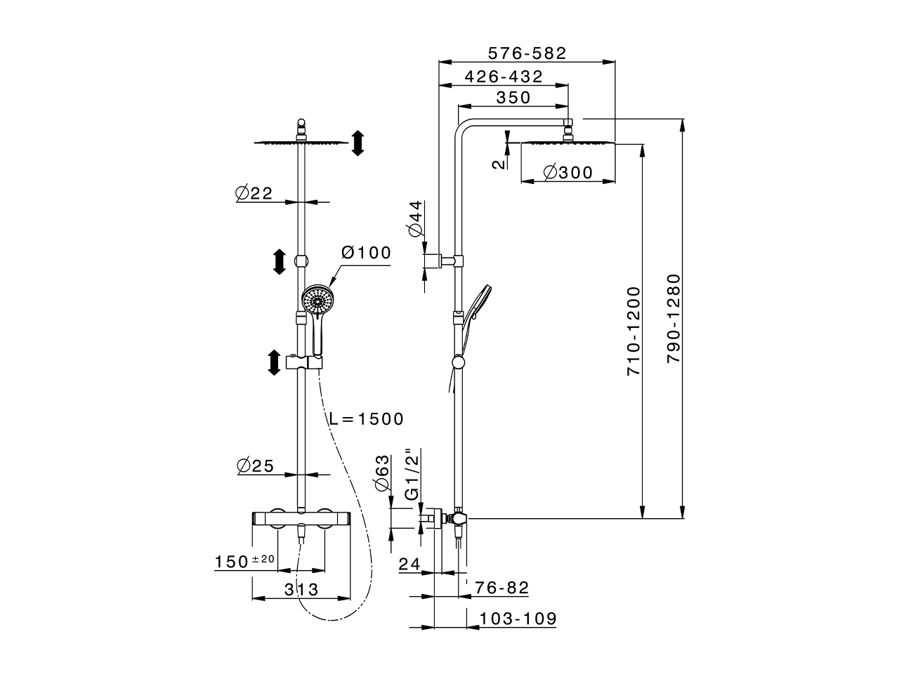 2-functions Thermostatic shower set ROCK&ROLL_RKC8401D - v1