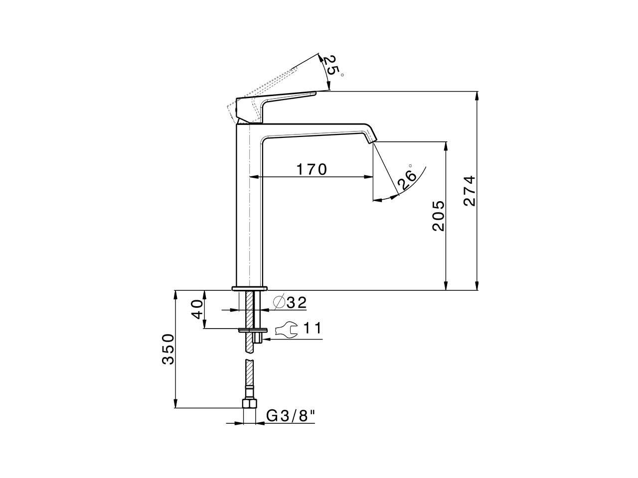 Single lever tall washbasin mixer ROCK&ROLL_RL003544C - v1