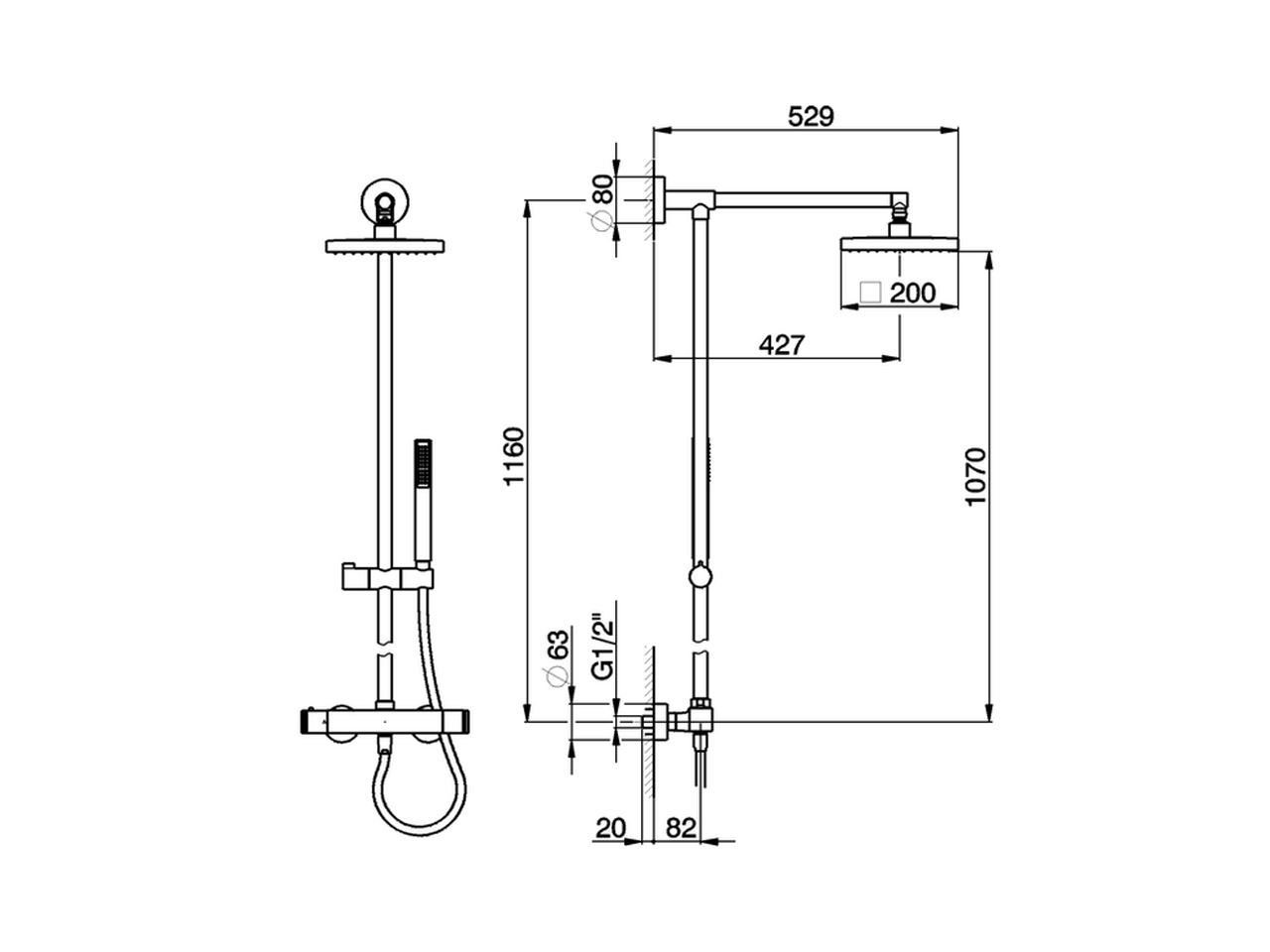 Thermostatic shower column, 2-functions SHOWER COLUMNS_RRC78010 - v1