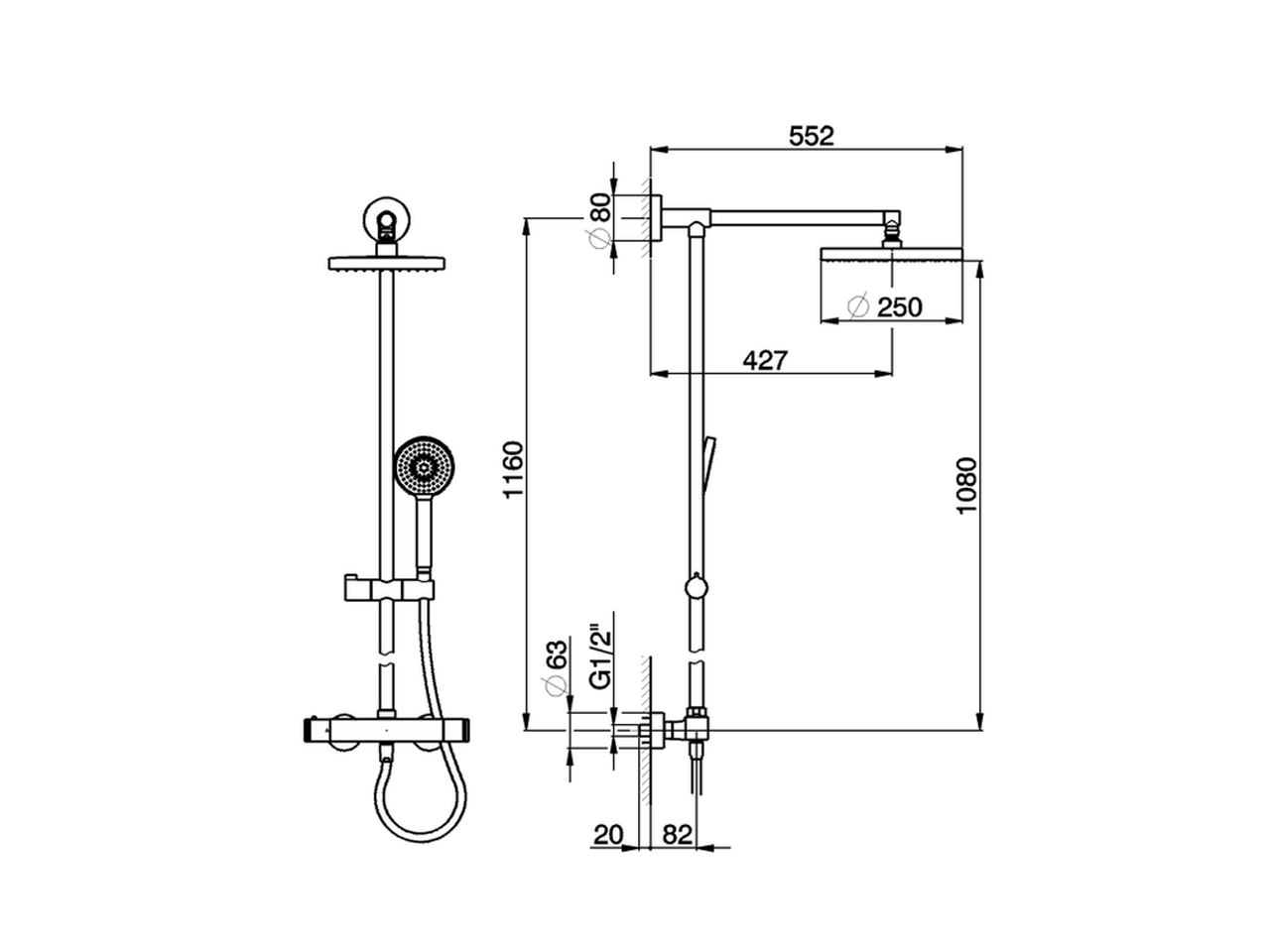 Thermostatic shower column, 2-functions SHOWER COLUMNS_RRC78020 - v1