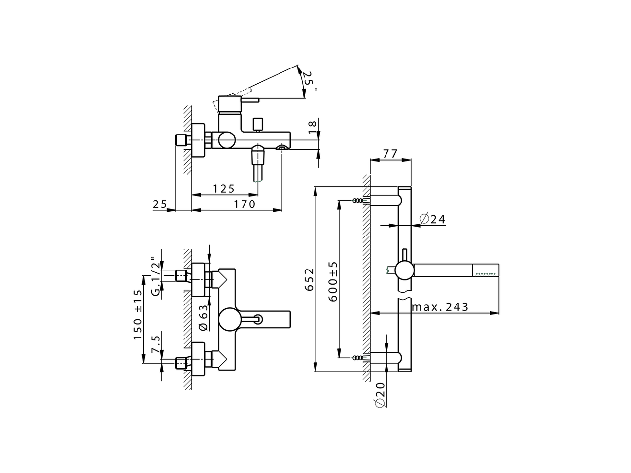 Single lever bath mixer, with shower set SLIM_SM000060 - v1