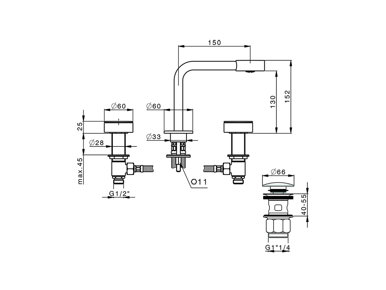 3 hole washbasin mixer SLIM_SM001020 - v1