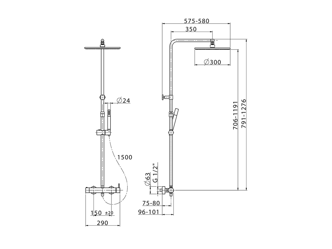 2-function single lever shower set SLIM_SM004030 - v1