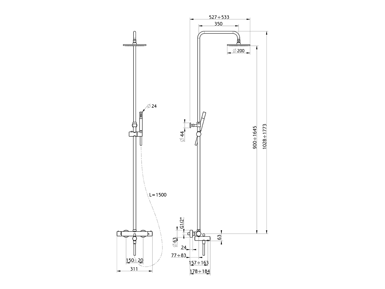 3-functions Thermostatic shower set SLIM_SMC83016 - v1
