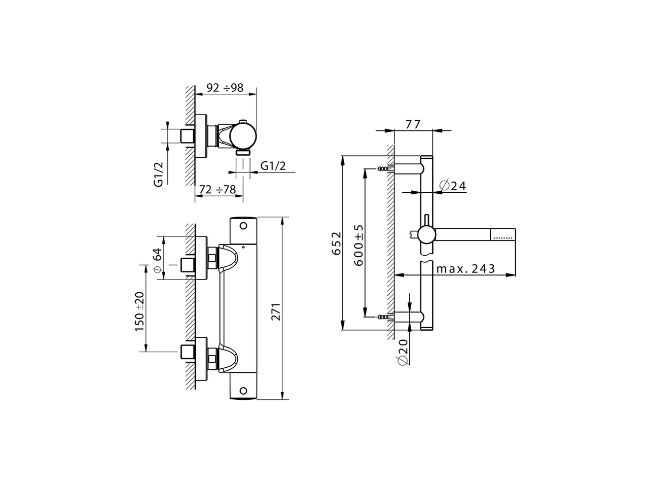 Thermostatic shower mixer with sliding bar SLIM_SMS01010 - v1