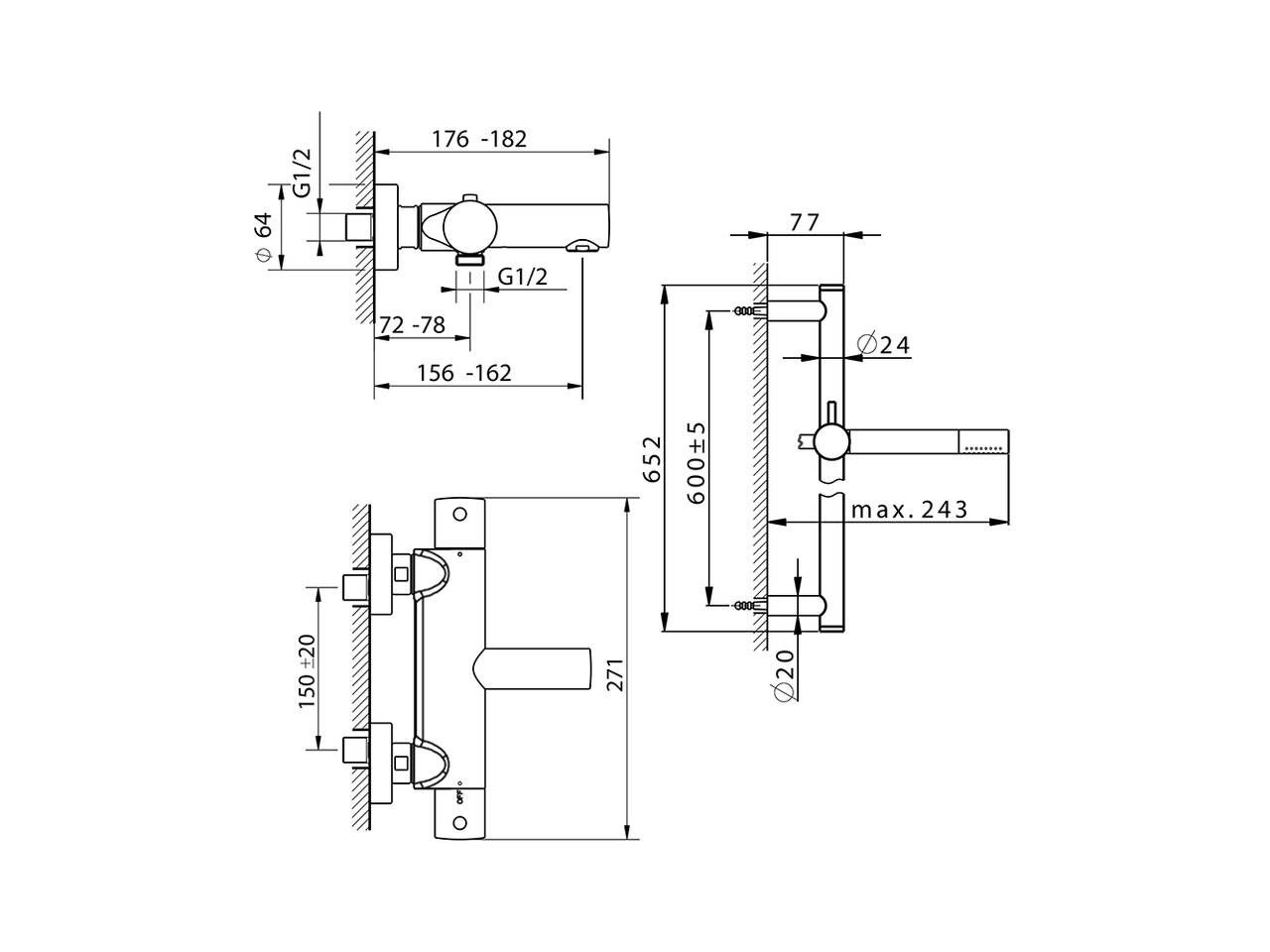 Thermostatic bath-shower mixer with sliding bar SLIM_SMS23010 - v1