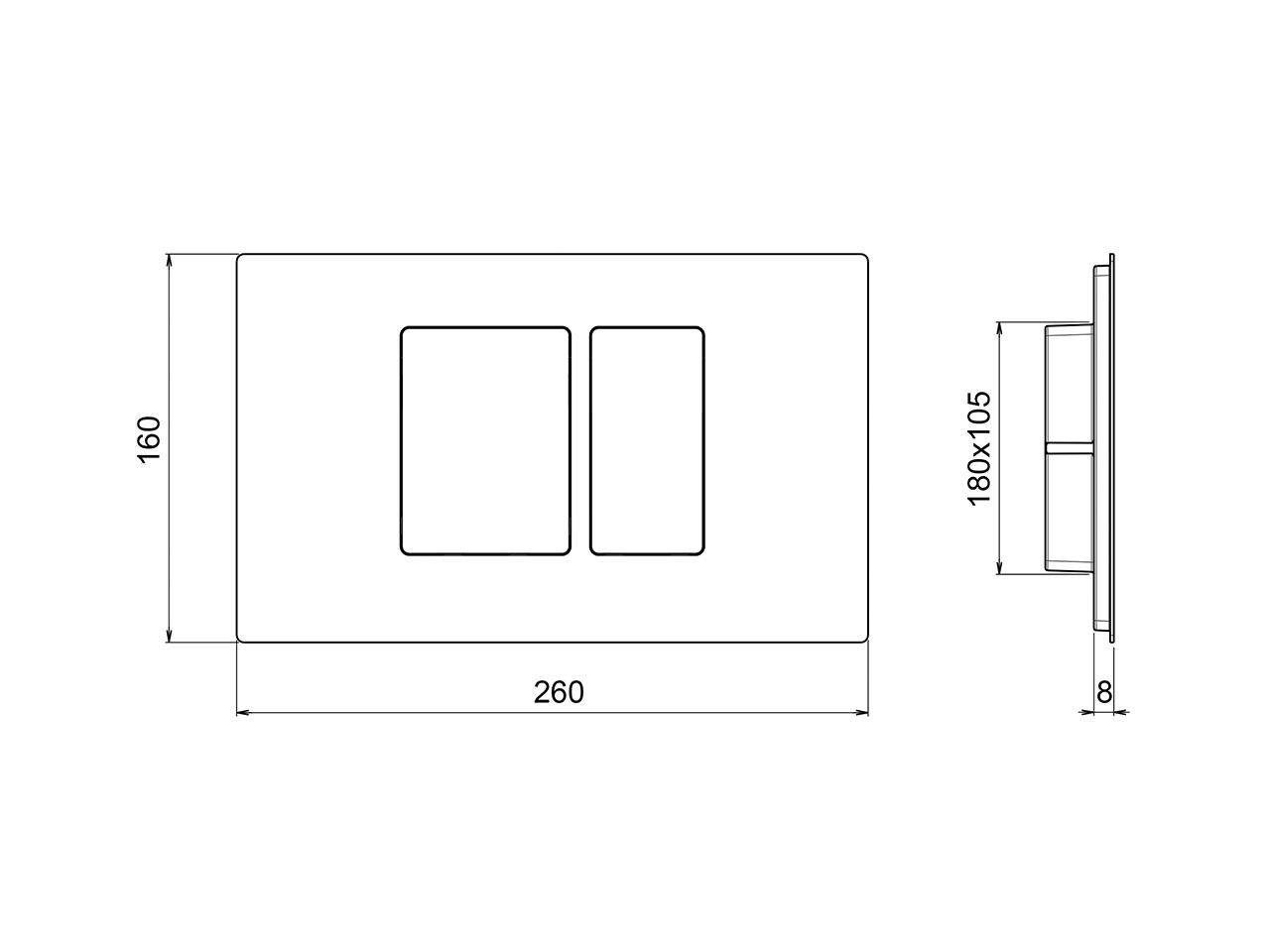 Universal toilet flush plate inox AISI 304 COMPONENTS_ZA001850C - v1