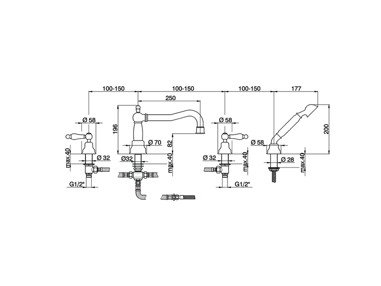 Deck-mounted 4-hole bath mixer ARCANA TOSCANA_TS000264 - v1