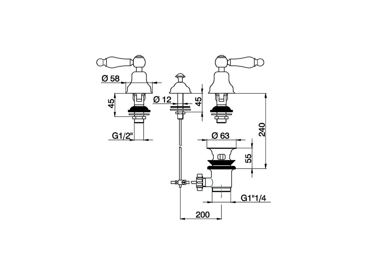 Bidet 3-holes mixer ARCANA TOSCANA_TS001210 - v1
