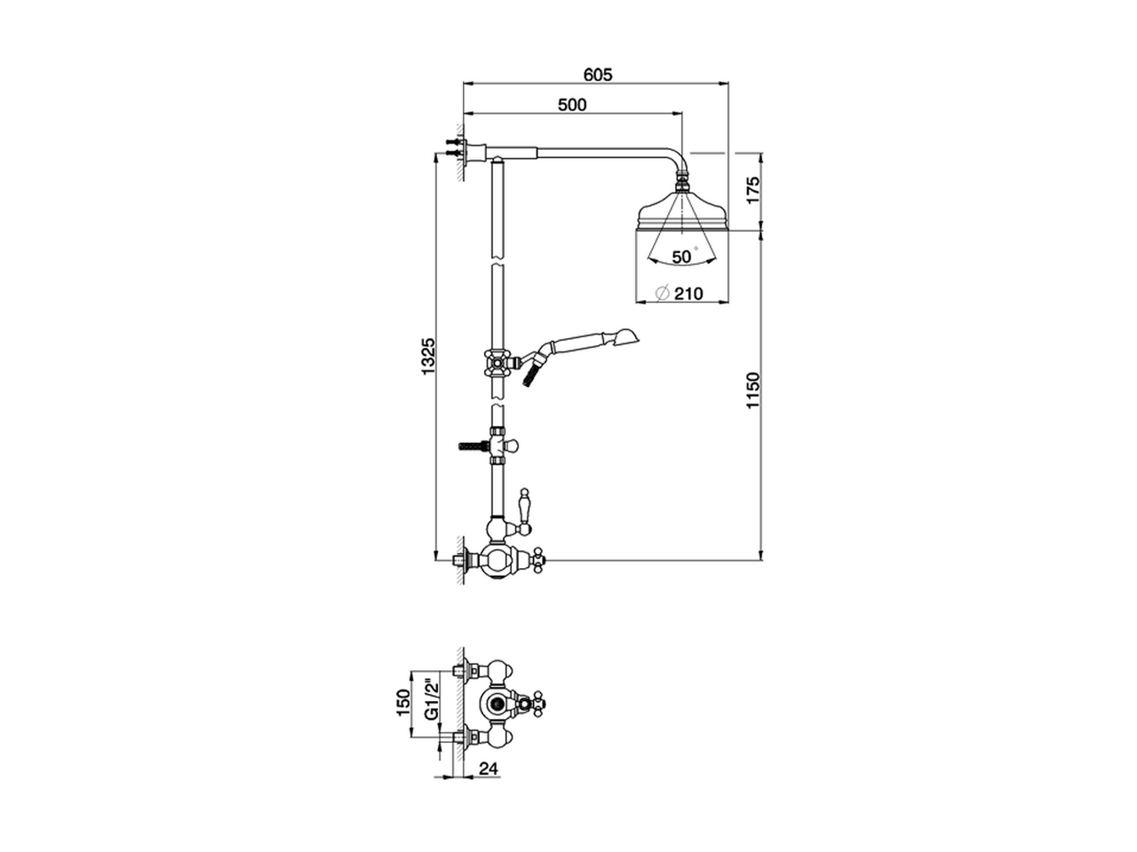 Thermostatic shower column, 2-functions ARCANA TOSCANA_TS004070 - v1