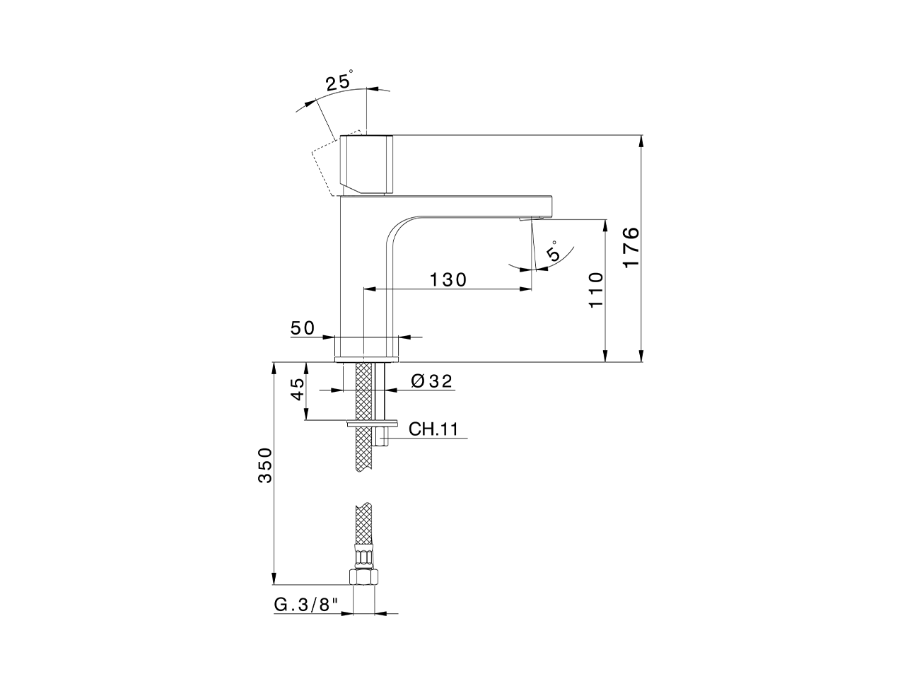 Single lever 'large' washbasin mixer PURA AURA_U1000504 - v1