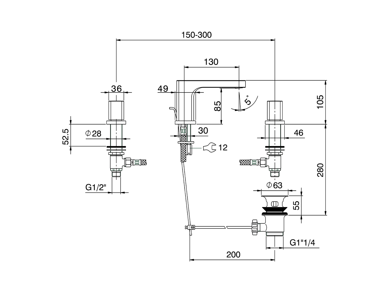 3 hole washbasin mixer PURA AURA_U1001020 - v1