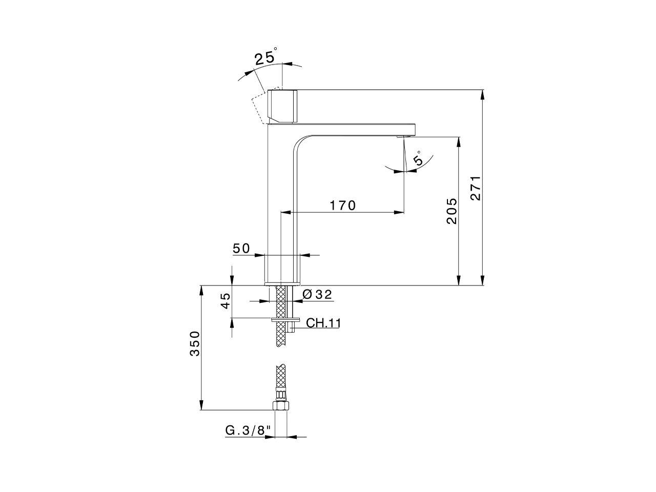 Single lever tall washbasin mixer PURA AURA_U1003554 - v1
