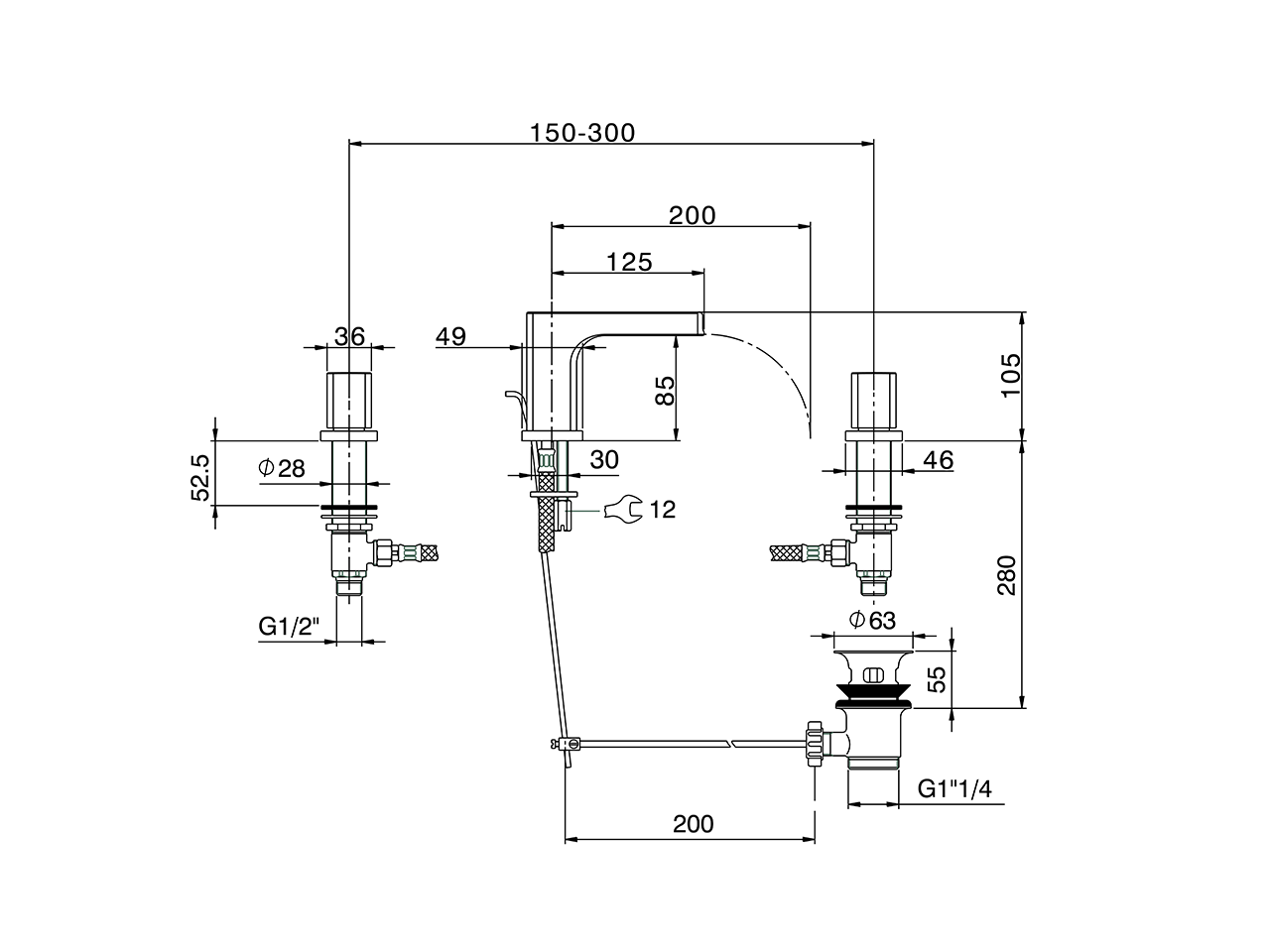 3 hole washbasin mixer PURA AURA_U10C1020 - v1