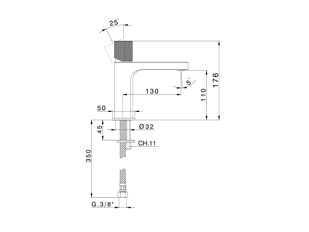 Single lever 'large' washbasin mixer PLISSÉ AURA_U2000504 - v1