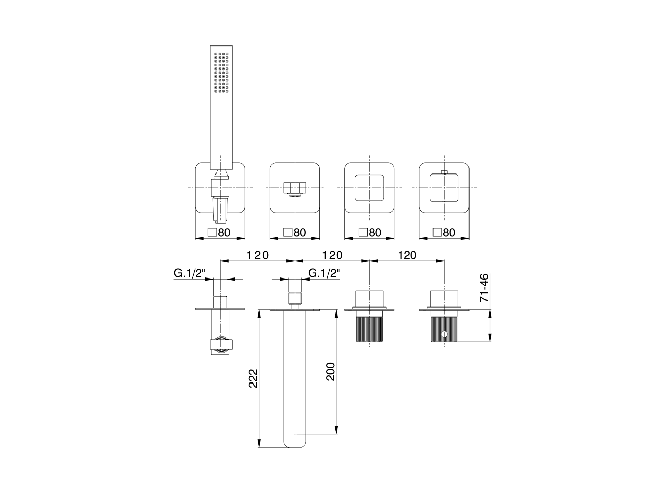 Exposed part for con.thermo. bath mixer PLISSÉ AURA_U20G4200 - v1