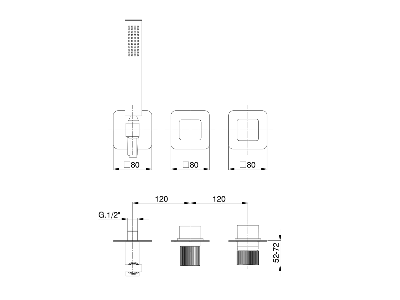 Expo. part for concealed S.L. shower valve PLISSÉ AURA_U20G8100 - v1