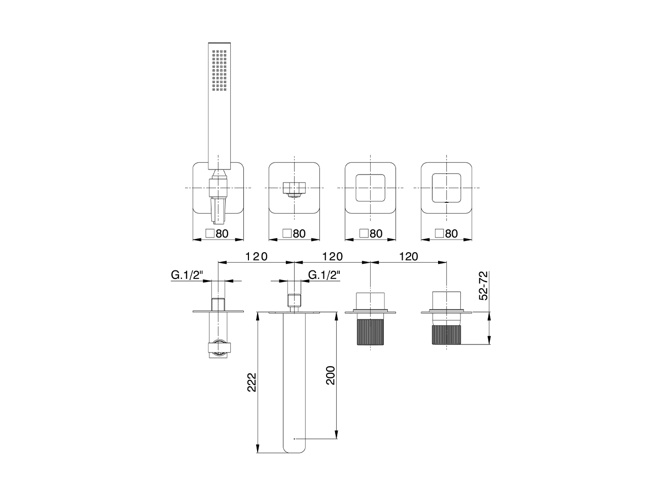 Expo. part for concealed S.L. bath mixer PLISSÉ AURA_U20G8200 - v1