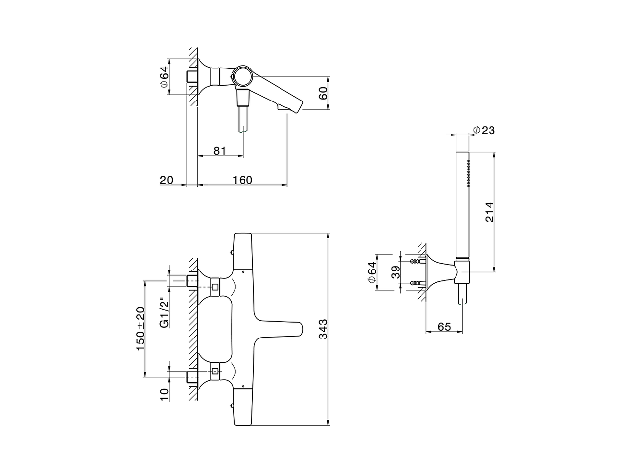 Thermostatic bath mixer, with shower set VITA_VID21010 - v1
