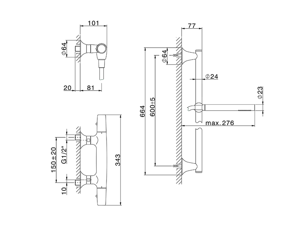 Thermostatic shower mixer with sliding bar VITA_VIS01010 - v1