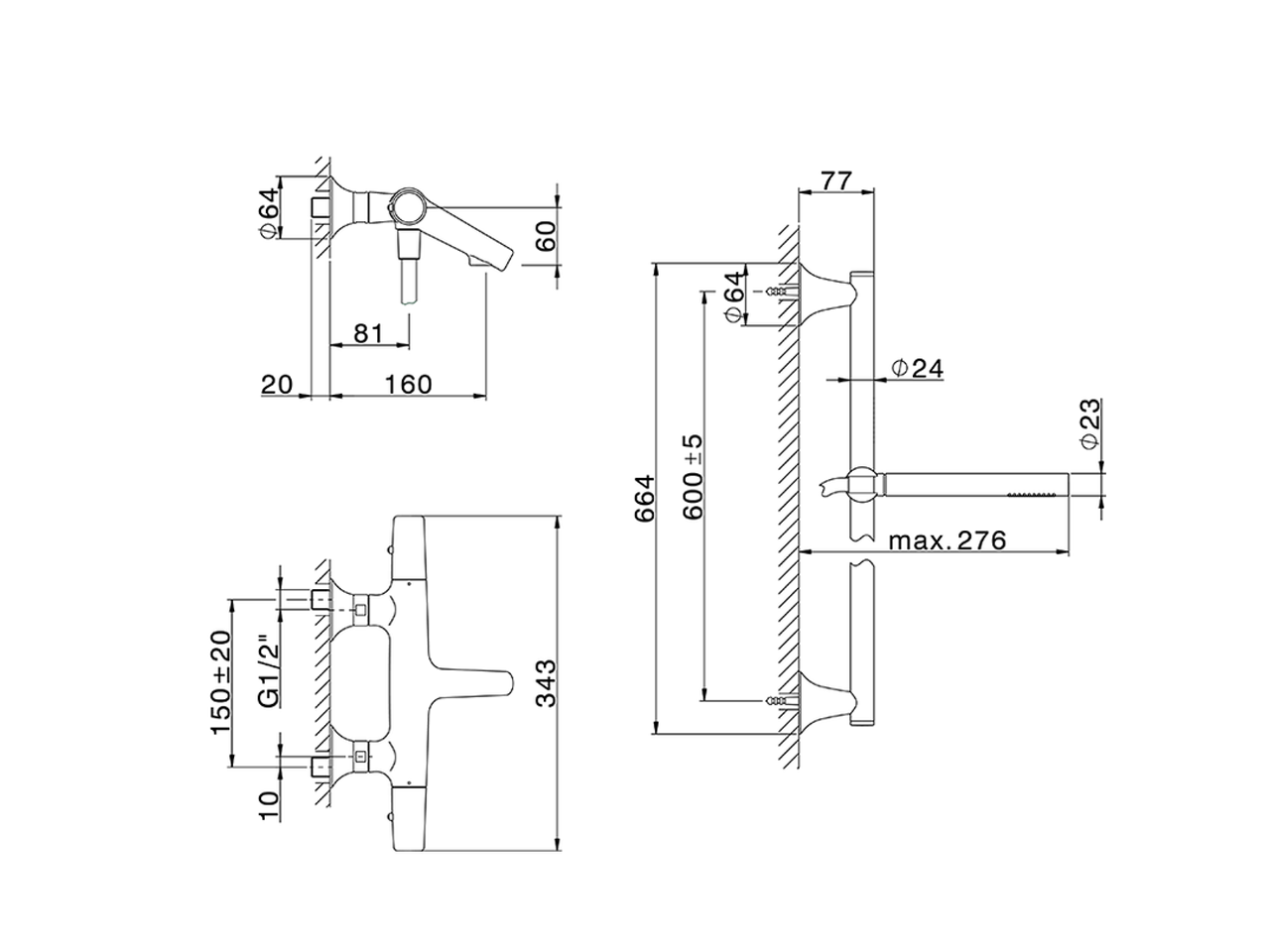 Thermostatic bath-shower mixer with sliding bar VITA_VIS21010 - v1