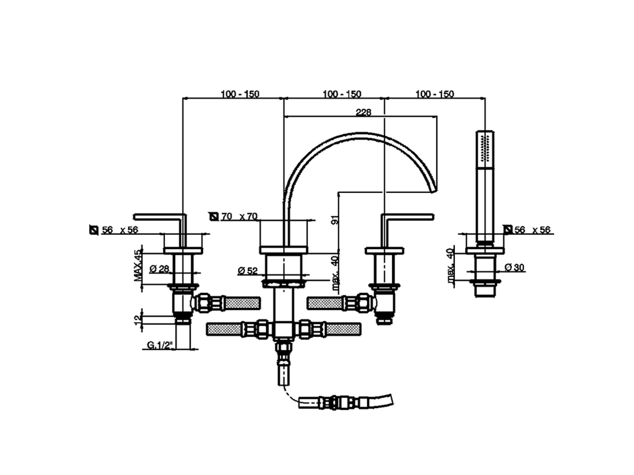 Deck-mounted 4-hole bath mixer WAVE_WA000261 - v1