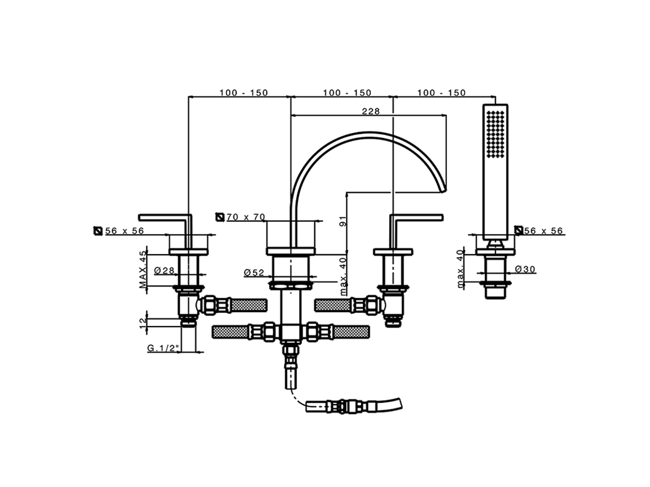 Deck-mounted 4-hole bath mixer WAVE_WA000262 - v1